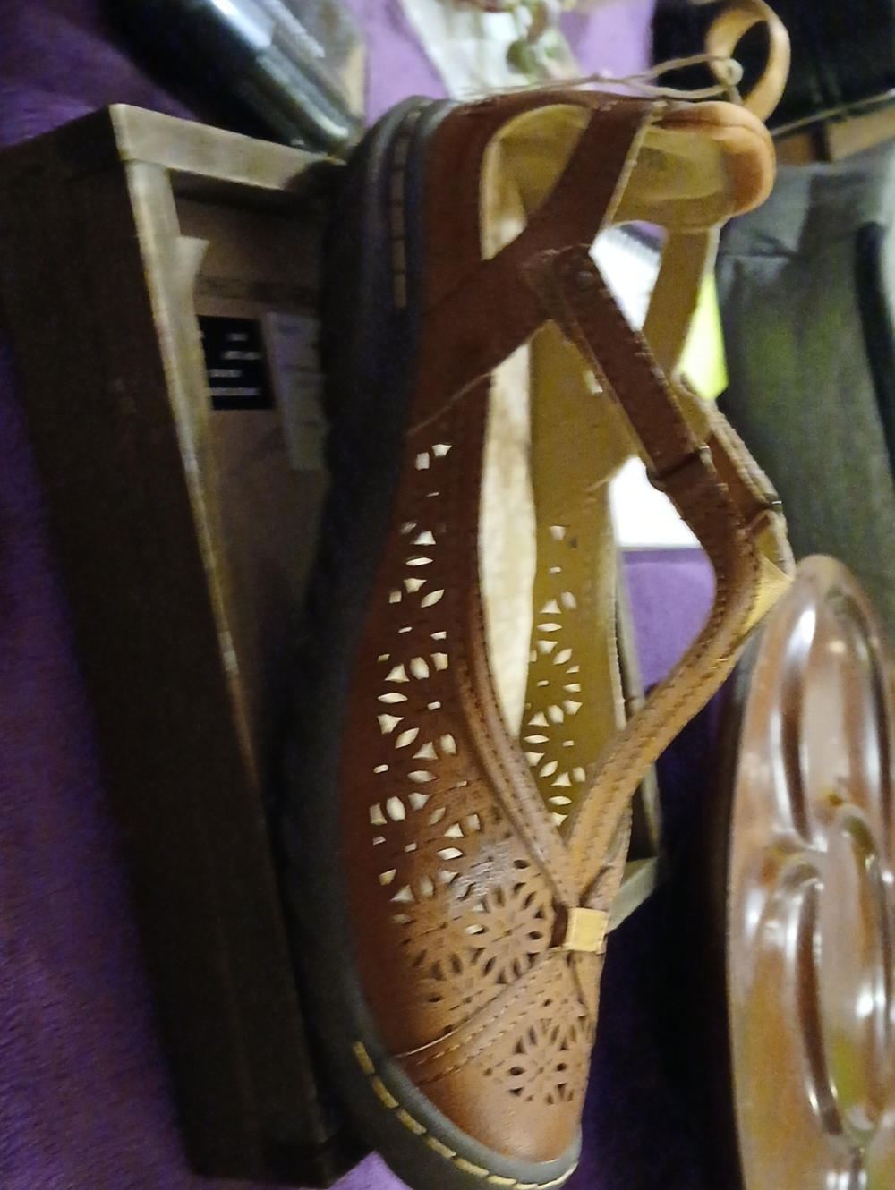 JBU Brown Laser-Cut Slingback Comfort Mule